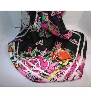 Ed Hardy Silk Scarf Tattoo Skull Rose Heart Black Pink NWT